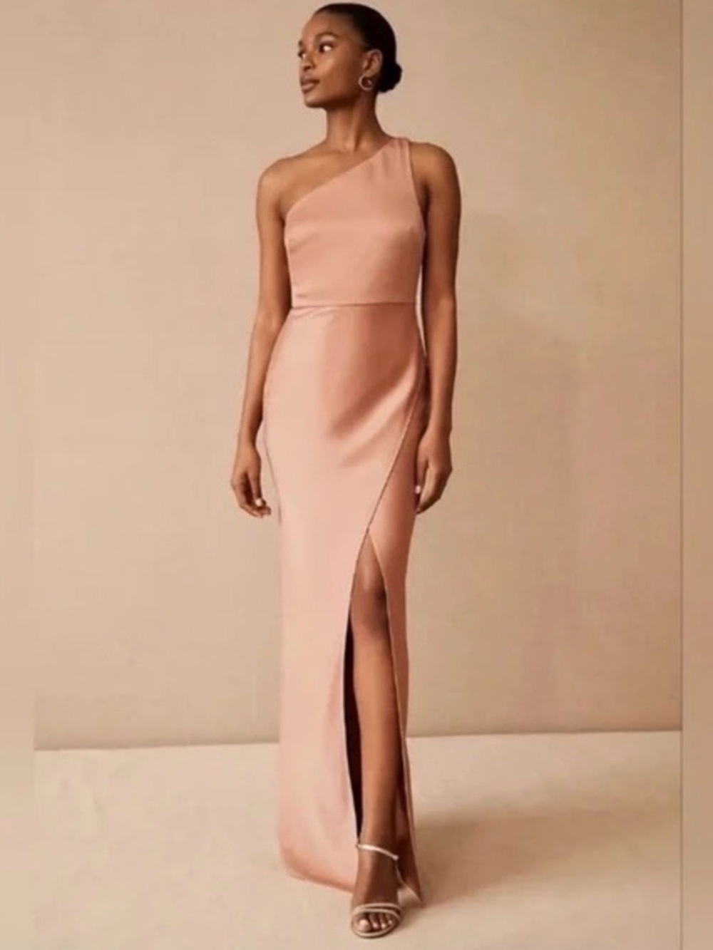 BHLDN Anthropologie Dylan One Shoulder Satin Charmeuse Maxi Dress Sedona 12